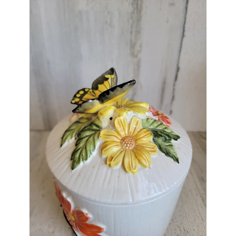 Vintage 3D butterfly kitchen canister jar unique floral home decor lidded - Picture 8 of 14